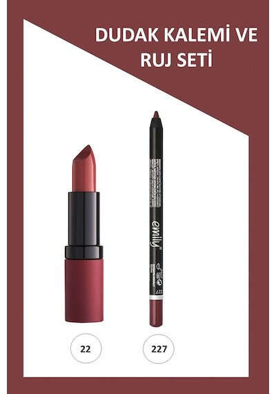 Velvet Matte No:22 Ruj & Emily No:227 Dudak Kalemi Seti 0