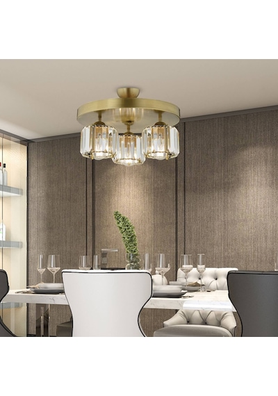 Sabrina 3 Lü Yuvarlak Eskitme Plafonyer Kristalli Taşlı Modern Tasarım Kristal Salon Avize