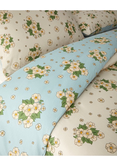 Meadow Cottage Pamuklu Tek Kişilik Nevresim Seti 160x220 Cm Krem - Mavi