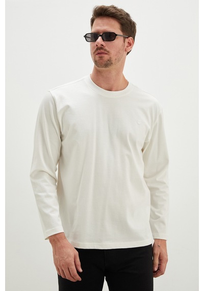 Fullamoda Baskılı Bisiklet Yaka Sweatshirt Ekru
