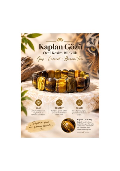Orijinal Kaplan Gözü Taşı Erkek Kadın Bileklik - Özel Kesim Doğal Taş Bileklik Bej Bej