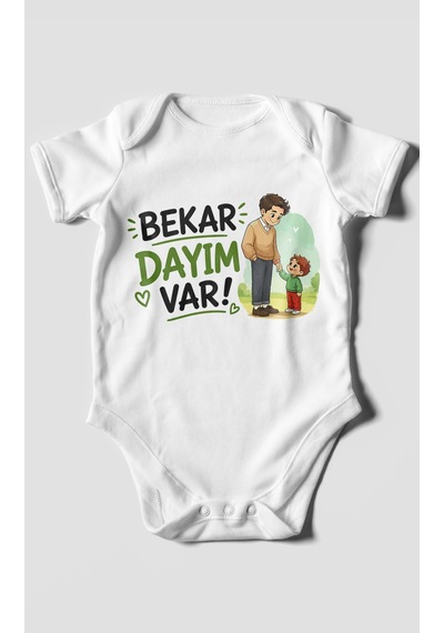 Morivokids Bekar Dayım Var Kısa Kollu Bebek Body %100 Pamuk Beyaz