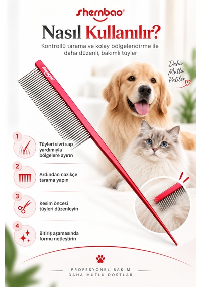 Shernbao Kedi Köpek Sivri Saplı Metal Anti Statik Örgü Tarağı
