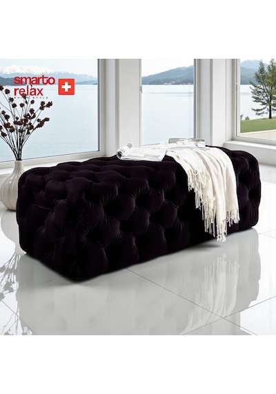 Smarto Relax Puf Swiss Style Soglio Ayaksiz Kapitoneli 100x45x45 Puf Ayaksız Kapitoneli Dekoratif Puf Siyah