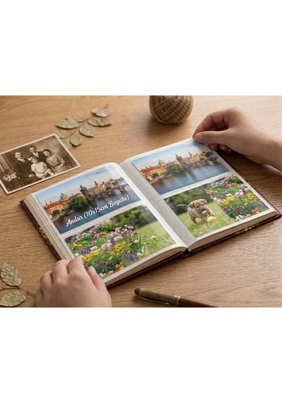 Rabsev Rs4 Fotoğraf Albümü 10x15cm 200 Fotoğraf Kapasiteli Bordo Renkli Çiçek Desenli Anı Albümü