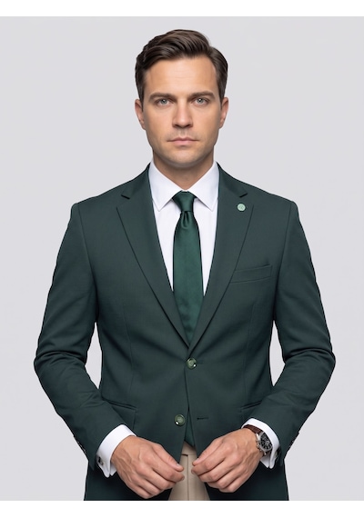 Plus Scorpion Erkek Slim Fit Ceket Likralı Fitilli Kumaş, Çift Düğmeli Tek Yırtmaçlı Modern Tasarım Yeşil