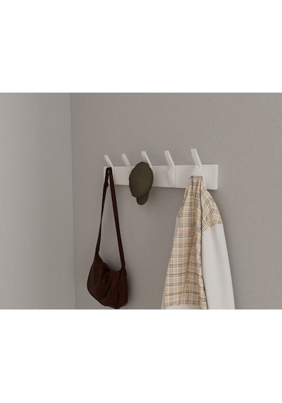 Hepsi3boyutlu Modern Duvar & Kapı Kanca Askılık - 5 Adet Beyaz Kanca Askılık - Model No : 3 Beyaz