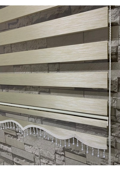 Bambu Krem Renk Zebra Perde (Etek Boncuklu)