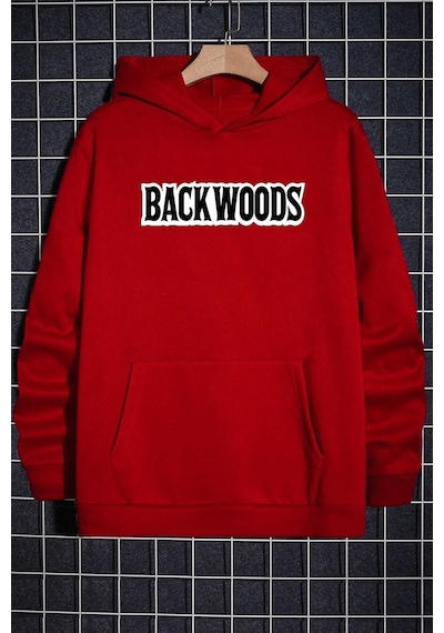 Uyguntarz Unisex Backwoods Baskılı Sweatshirt Kırmızı