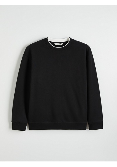 Lcw Vision Siyah Bisiklet Yaka Erkek Kalın Sweatshirt