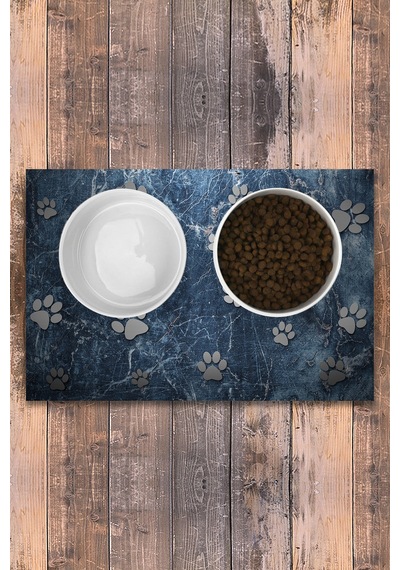 Evaşk Vinil Kaymaz Tabanlı Keçe Baskılı Evcil Hayvan Pet Mama  Paspası 45x75 Renk PATİ PM1245PA