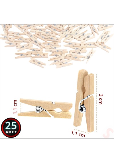 Dekoratif Ahşap Süs Mandalı, 3 Cm X 25 Adet - Natürel 1+