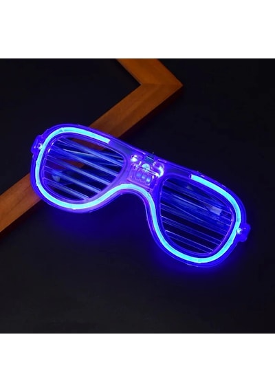Mey İthalat Mavi Led Işıklı Parti Gözlüğü - Neon Glow Şerit Gözlük 3 Modlu