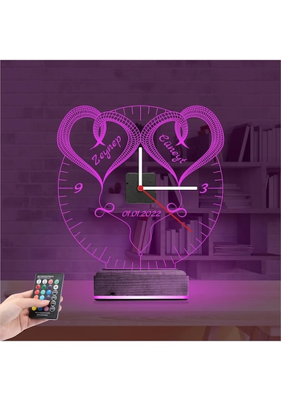 Luvivia Sevgiliye Hediye Kalp Sonsuzluk Yıldönümü V5 Kişiye Özel Saatli 3d Lamba - Masa Gece Lambası