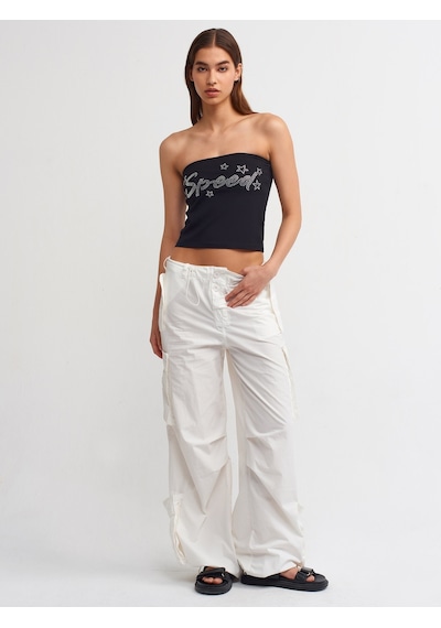 Dilvin Taş Baskılı Crop Top 101a20668 Siyah