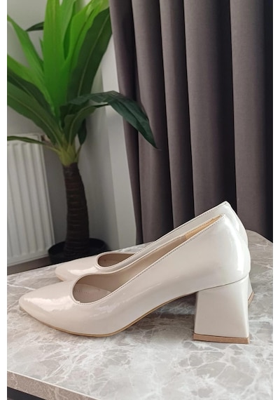 Preshley Kadın Nova Krem Rugan 6,5 Cm Kalın Topuklu Stiletto Krem