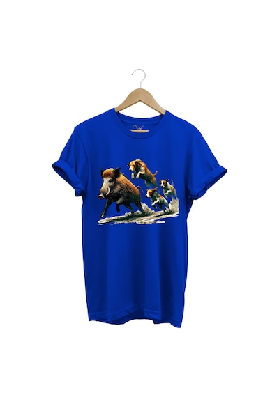 Avcılık Hunter Domuz Avı Ve Av Köpekleri Baskılı Regular Fit %100 Pamuk Mavi T-shirt Saks Mavi