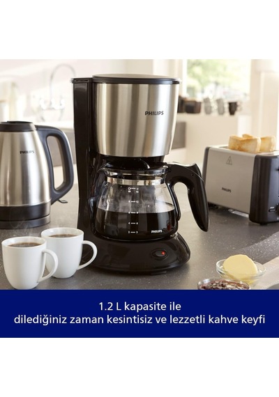 Filtre Kahve Makinesi, 1,2 Lt Kapasite, Otomatik Kapanma, Cam Demlikli, Siyah Ve Metal, Hd7462/20