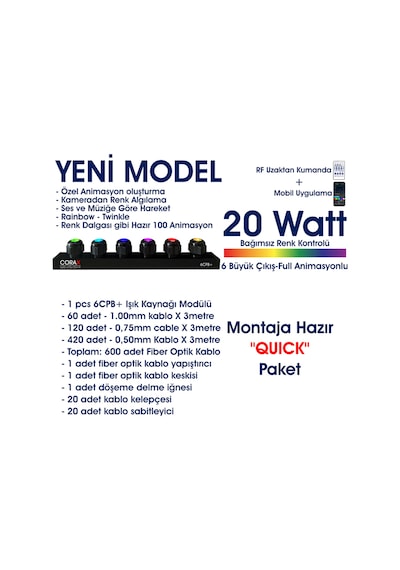 Animasyonlu Yıldız Tavan Seti Quıck Paket, Montaja Hazır 20watt, 600 Lü, Fiber Optik Aydınlatma Kiti Çok Renkli