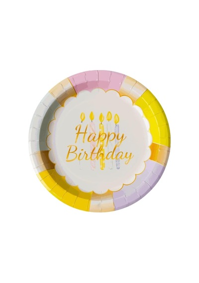 Birthday Kağıt Tabak 22 Cm 12'li Paket Gri