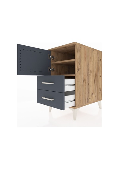 Kronos Komodin 2 Raflı 2 Çekmeceli Tek Kapaklı 44x59x80 Çam-a... Çam