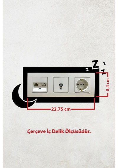 Uyku Ve Gece Tasarım 3lü Priz Çerçevesi İç Ölçü 22,75x8,4 Cm Üçlü Dekoratif Çerçeve