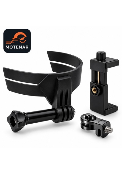 Motenar Yapışkanlı Kask Kamera Ve Telefon Tutucu Siyah