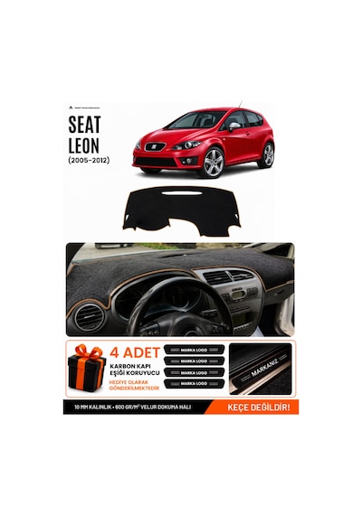 Seat Leon 2005-2012 Uyumlu Torpido Örtüsü, Torpido Kılıfı - Siyah-kahverengi - Se005