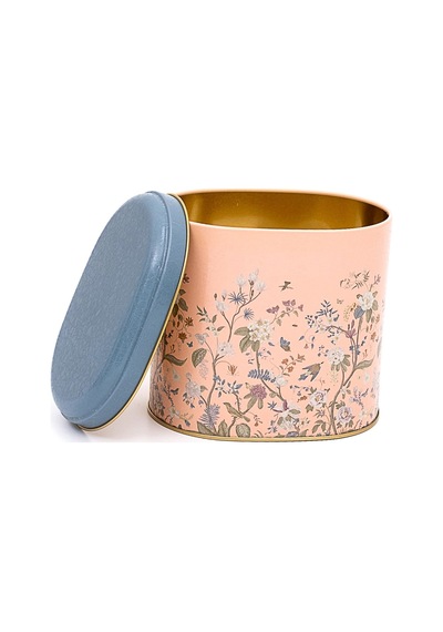 Botanica Pink Desenli Oval Metal Saklama Kabı 14 x 12 x 13 CM 1.4 L
