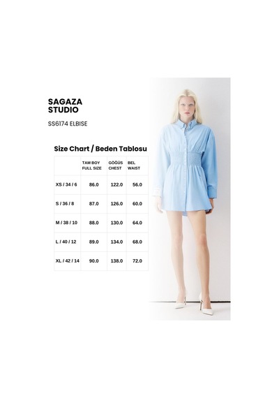 Sagaza Studio Ss6174 Önden Düğmeli Gömlek Elbise Acık Mavı