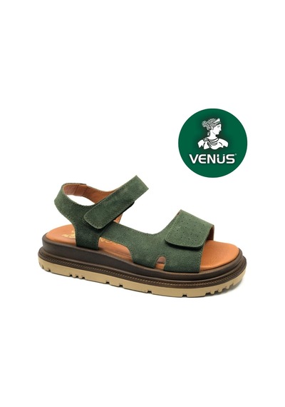 Venüs Garnet Hakiki Deri Comfort Ortopedik Kadın Sandalet Yeşil