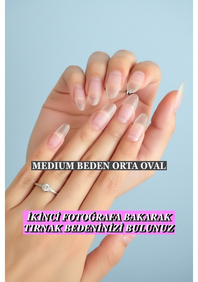 100 Adet Jel Tips Medıum Beden Orta Oval Protez Takma Tırnak Seti Medıum