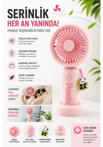 Panda Taşınabilir Mini Fan Sevimli Tasarım Etkili Serinlik