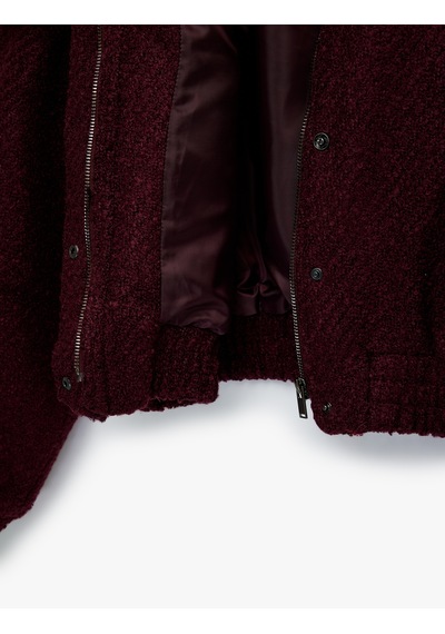 Koton Uzun Kollu Fermuarlı Cepli Tüvit Bomber Ceket Bordo 6sak50045pw Bordo