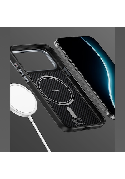 Apple Uyumlu iPhone 17 Pro Max Kılıf Karbon Fiber M-safe Şarjlı Benks Hybrid Armorpro 600d Kevlar Kapak Siyah