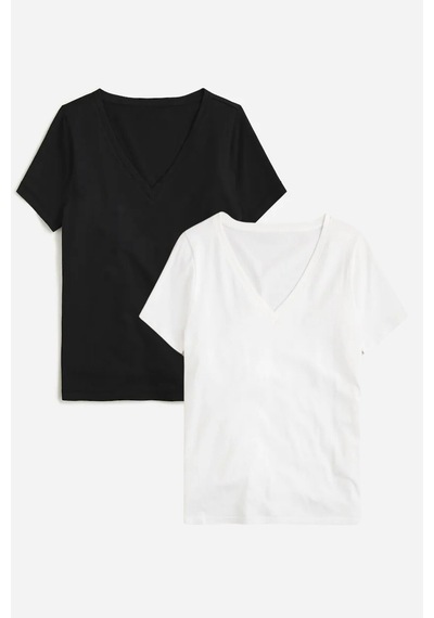 Kadın V Yaka Regular Tshirt Spr24tsk45-2 Siyah - Beyaz Kadın V Yaka Regular Tshirt Spr24tsk45-2 Siyah - Beyaz