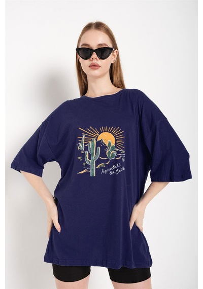 Medinenur Çöl Tema Baskı Unisex Tshirt Lacivert