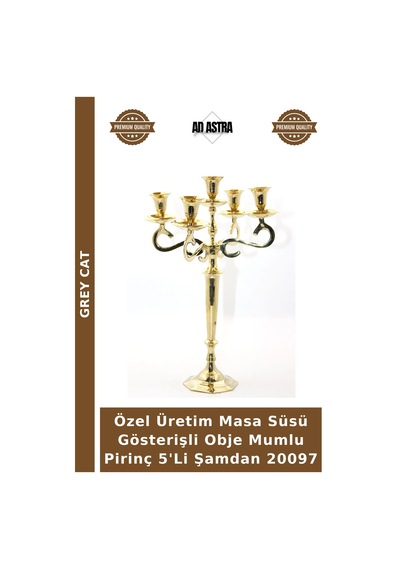 Özel Üretim Masa Süsü Gösterişli Obje Mumlu Pirinç 5'li Şamdan 20097 Çok Renkli