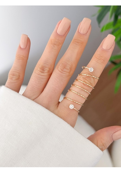 Çelik Spiral Taşlı Yüzük Ayarlanabilirdir Gold
