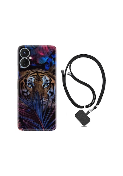 Tecno Spark 9 Pro Kılıf İpli Boyun Askılı Desenli Silikon Flowers Tiger 1319