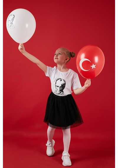 Lela Atatürk Baskı Tütü Etekli 23 Nisan 19 Mayıs 29 Ekim 10 Kasım Gösteri Kız Çocuk Takım 6212022 Beyaz
