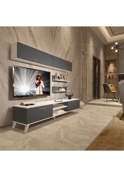 Decoraktiv Eko 5 Mdf Dvd Retro Tv Ünitesi Tv Sehpası Beyaz - Antrasit