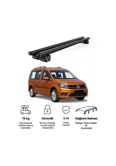 Pençe Volkswagen Caddy Maxi Life 5d 2007-2015 Uyumlu Siyah Ara Atkı Port Bagaj Tavan Barı