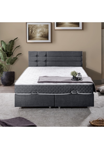 Viyana Çift Kişilik Baza Başlık Letto Yatak Seti - Antrasit 140 x 190