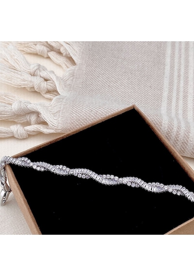 Su Yolu Çiftli Sarmal Bileklik Sarmaşık Model Zirkon Taş Silver Gümüş