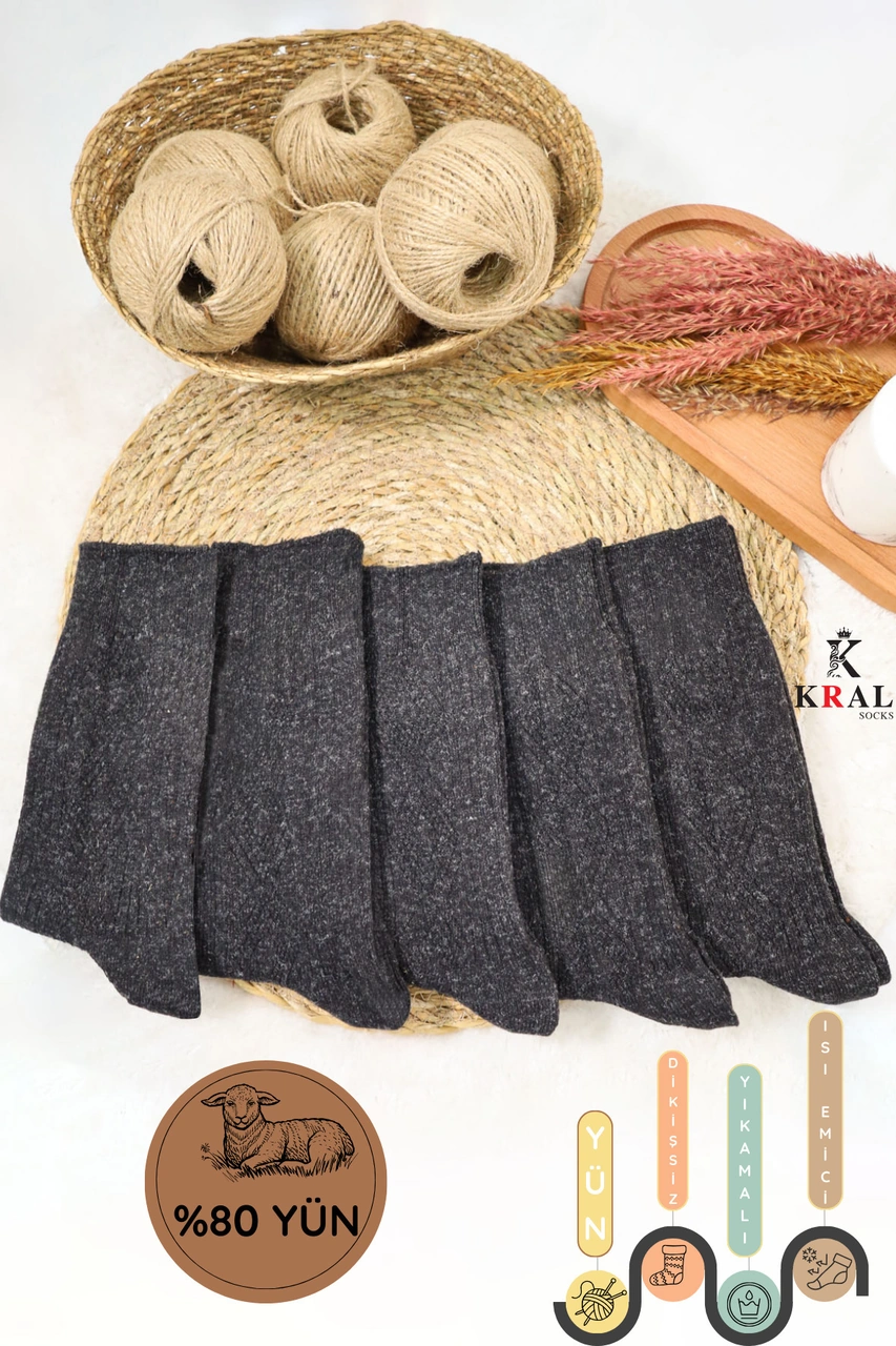 Miss Lana Ladies Socks Kışlık 5 Çift Lambswool Kadınlar Için Termal Kutulu Dikişsiz Yün Çorap Siyah