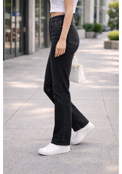 Cedy Denim Kadın Boru Paça Yüksek Bel Regular Fit Likralı Pantolon Siyah Cedy Denim Kadın Boru Paça Yüksek Bel Regular Fit Likralı Pantolon Siyah