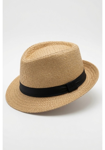 Mollycrush Erkek Camel Hasır Fedora Şapka Klasik Takım Elbise Ve Günlük Stil Fötr Şapka Camel
