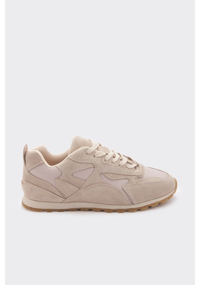 Derinet Bağcıklı Günlük Kadın Sneaker Bej Süet Bej Süet