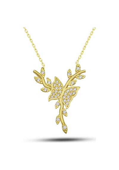 925 Ayar Gümüş Gold Daldaki Kadın Kolye